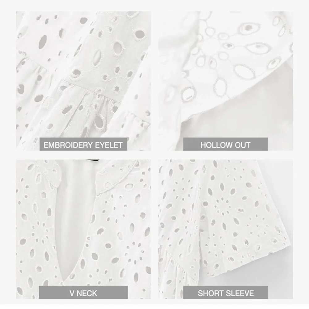 BTFBM size XLarge Boho Dress Resort V Neck Short Sleeve White Cut Out Lace $58 - Picture 4 of 10